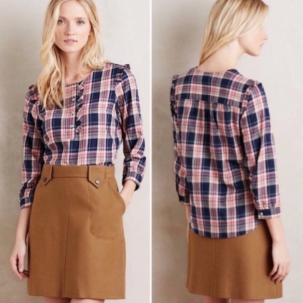 Anthropologie Isabella Sinclair Plaid Ruffle Top S